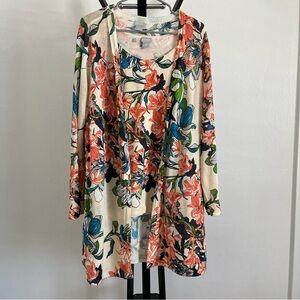 Chico's Hawaiian Night Iris Tiger Lilies Floral Cardigan and Top Set